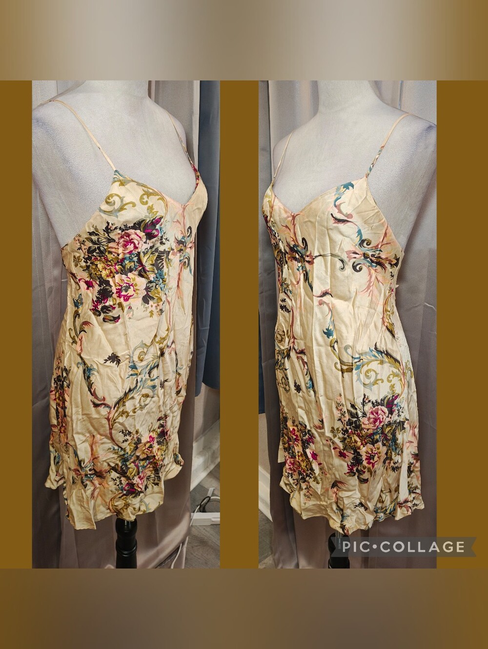 🍁RARE 80s/90s Victoria's Secret Gold Label 100% Silk Floral Lingerie Slip Dress - Picture 2 of 6